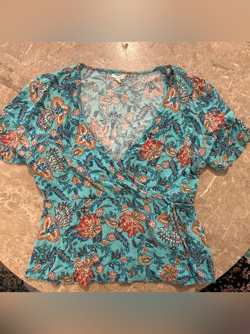 Maurices Turquoise Floral Wrap Top